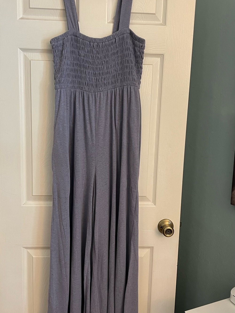 Free People Beach Smocked Wide Leg Jumpsuit Lavender Purple Linen Blend L - Picture 2 of 5